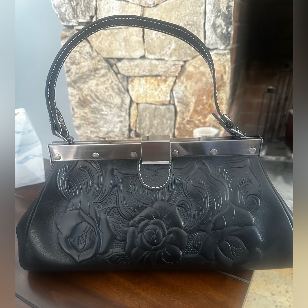 Beautiful Black Embossed Handbag by Patricia Nash